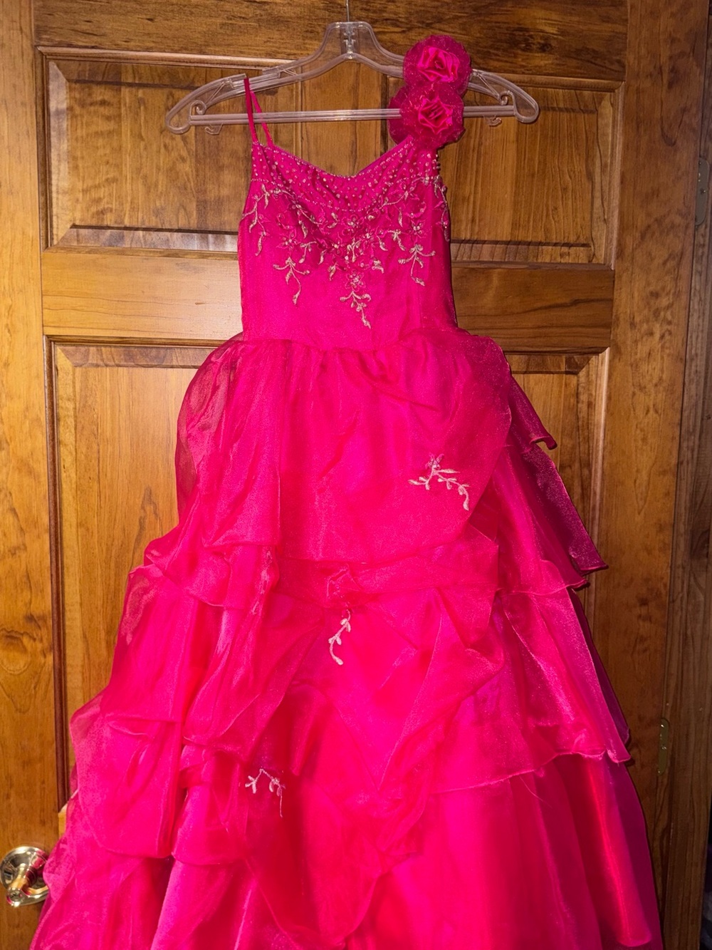 Girls Hot Pink One-Shoulder Layered Tulle Formal Dress